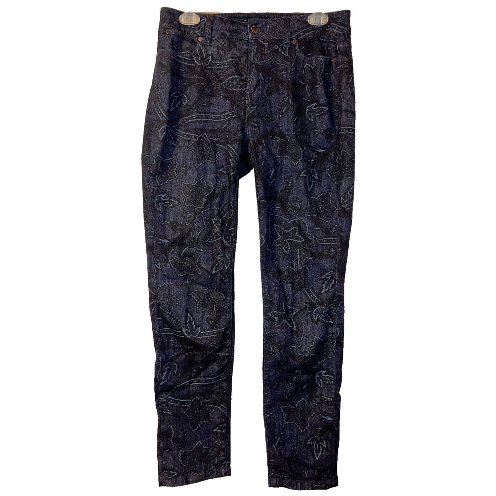 Talbots Heritage Slim Ankle Pants Dk Indigo Floral Leaf Pattern Denim Jeans 4/27